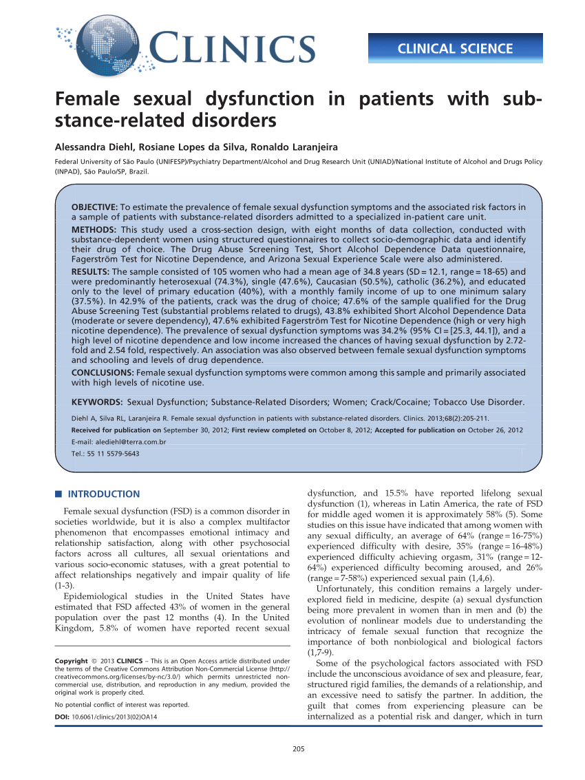 Pdf Female Sexual Dysfunction In Patients With Substance Related