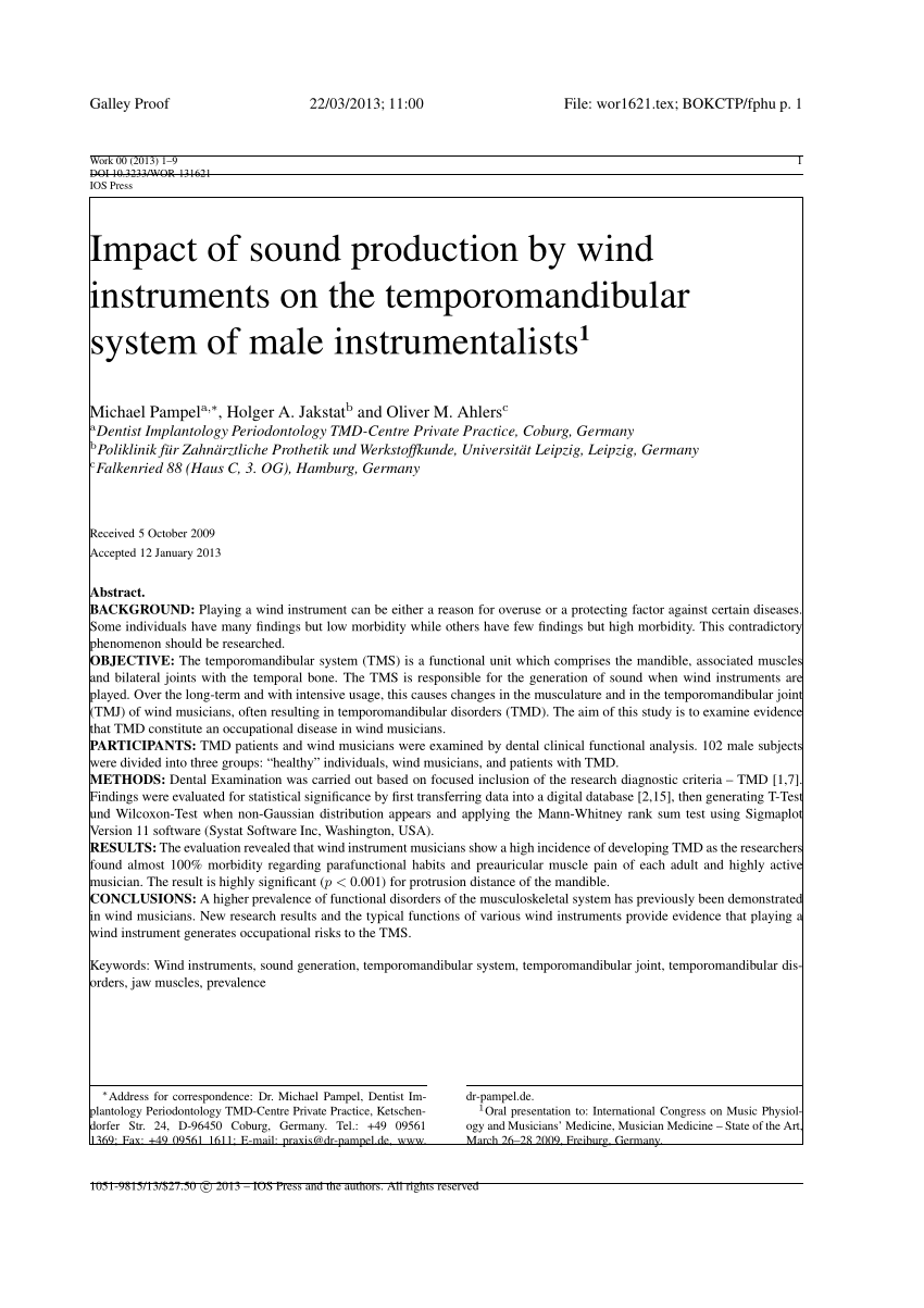 PDF) Impact of sound production by wind instruments on the temporomandibular system of male instrumentalists pic