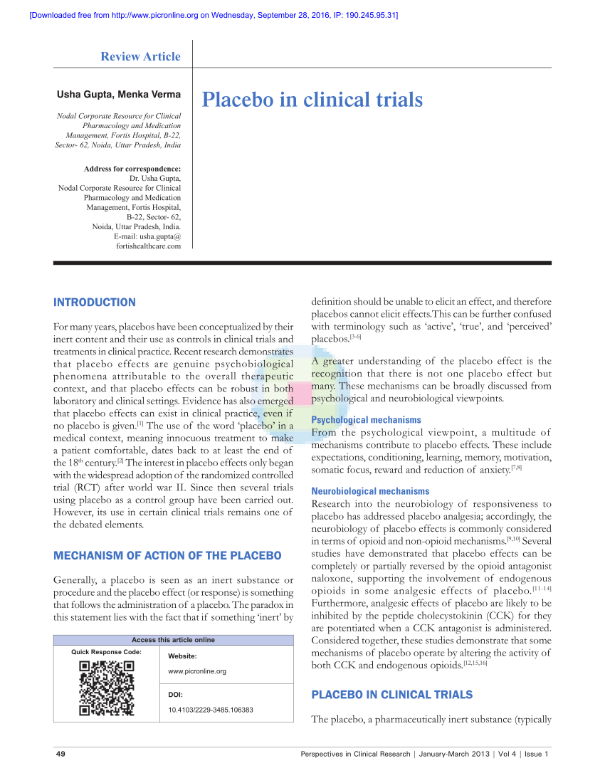 what is placebo in clinical trials