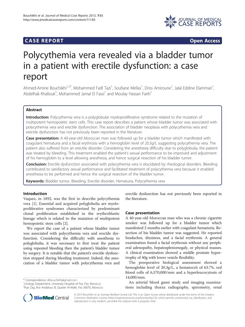 PDF Polycythemia vera revealed via a bladder tumor in a patient