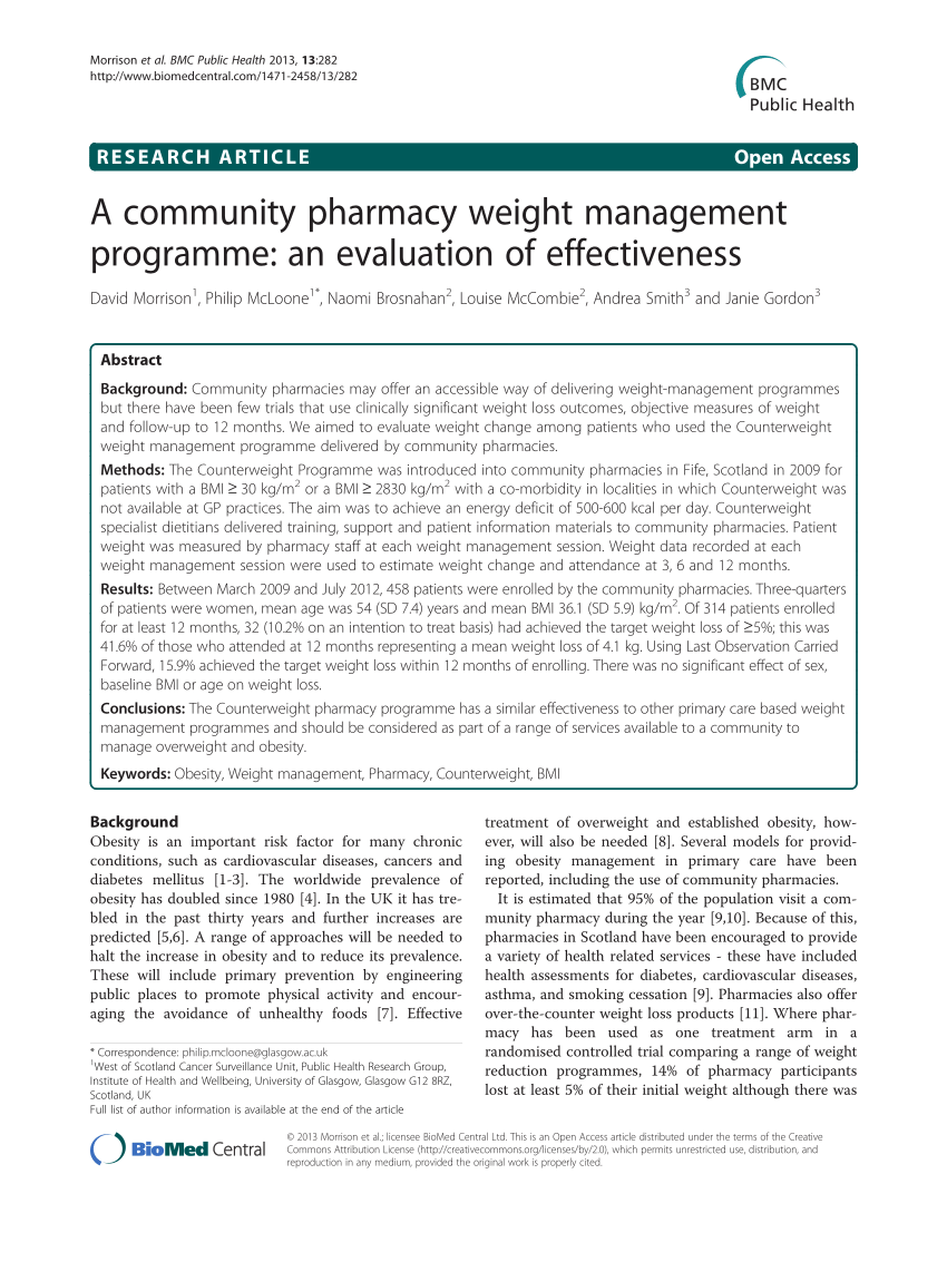 Pdf A Community Pharmacy Weight Management Programme An