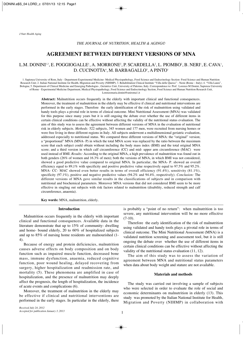 (PDF) Agreement between Different Versions of MNA.