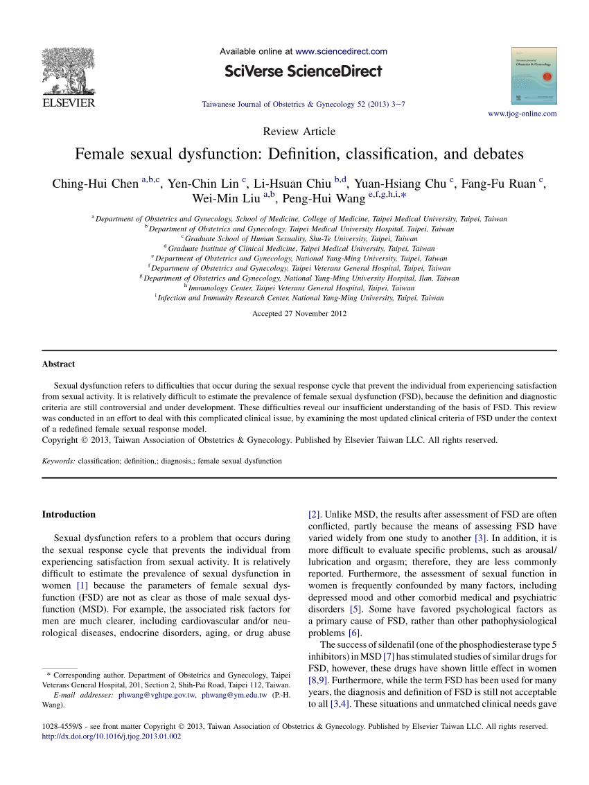PDF Female sexual dysfunction Definition classification and