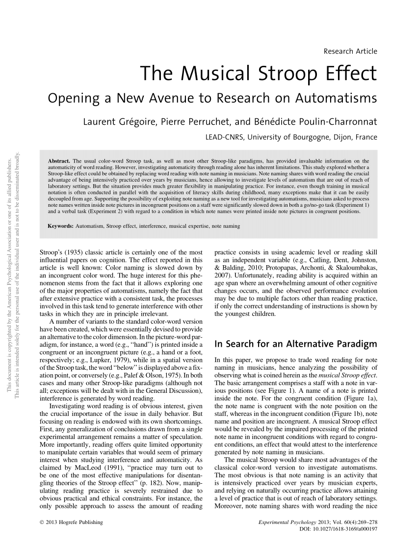 Pdf The Musical Stroop Effect