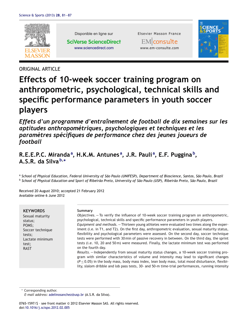 Pdf Effects Of 10 Week Soccer Training Program On Anthropometric Psychological Technical Skills And Specific Performance Parameters In Youth Soccer Players