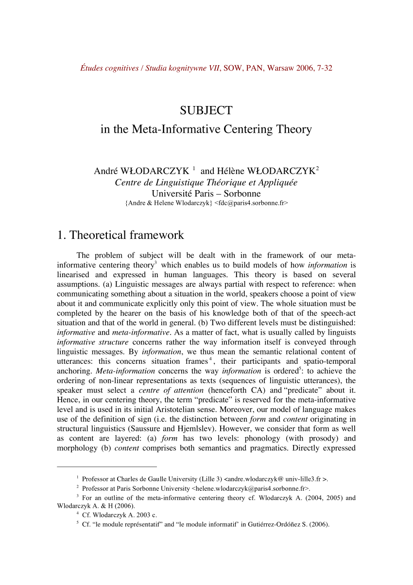 Pdf Subject In The Meta Informative Centering Theory