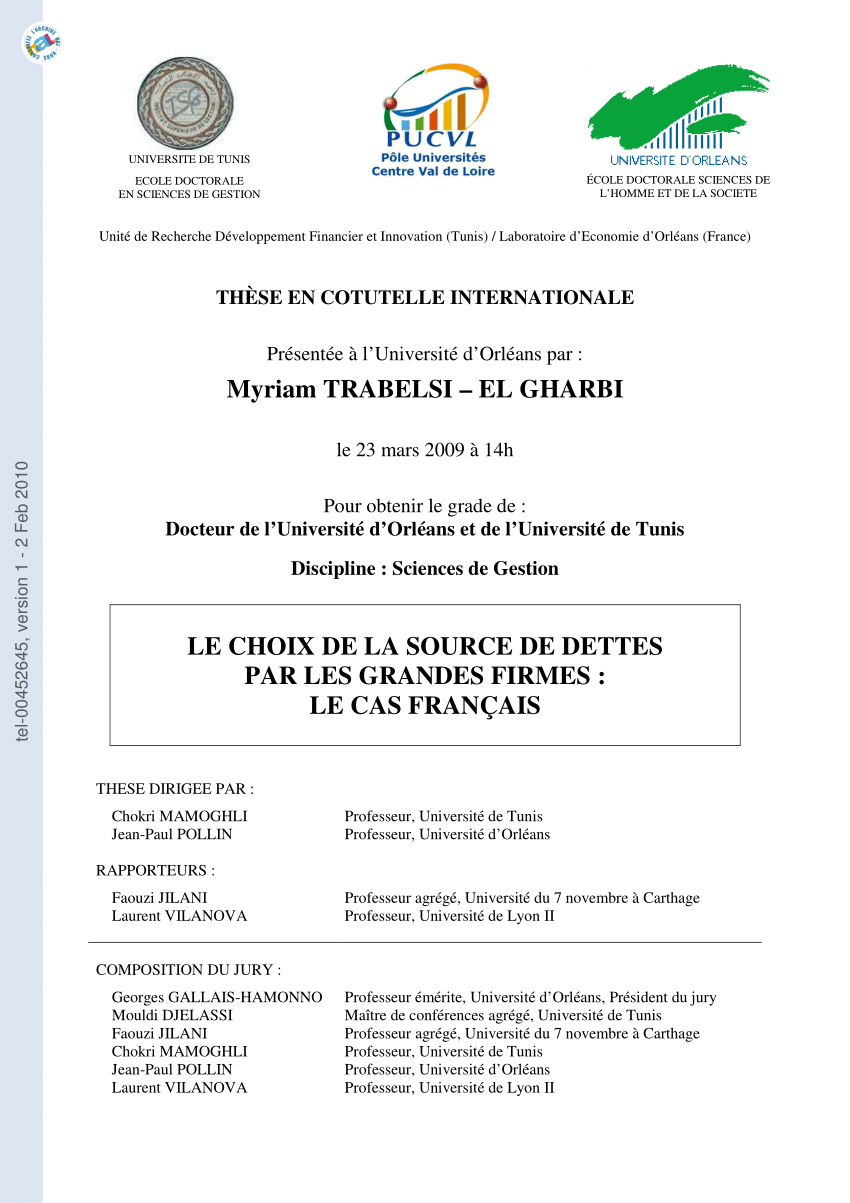 Pdf Le Choix De La Source De Dette Par Les Grandes Firmes Le Cas Francais