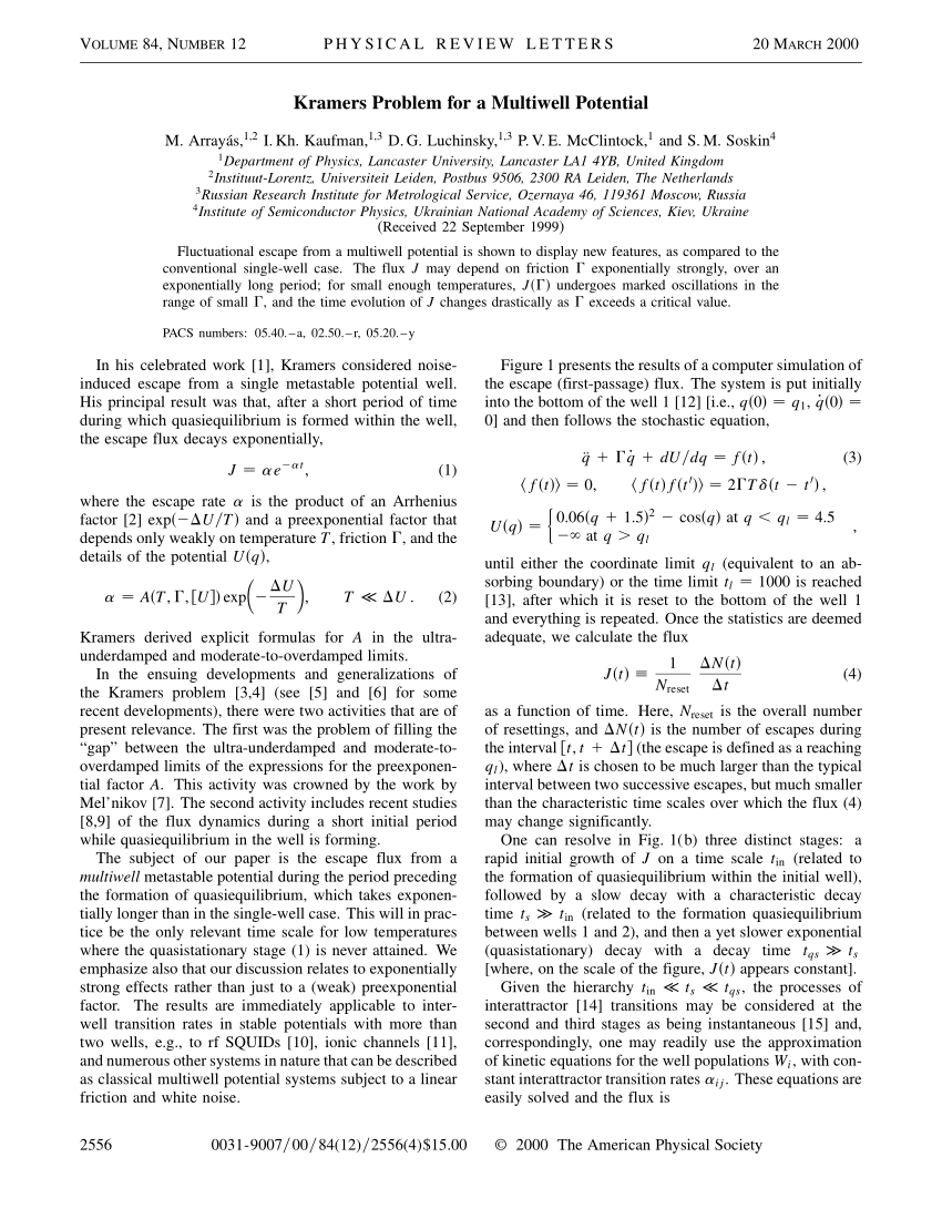 Pdf Kramers Problem For A Multiwell Potential