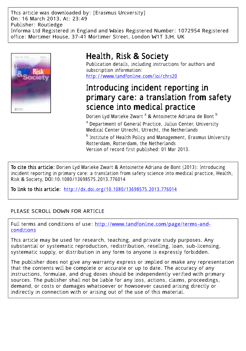 PDF) Introducing incident reporting in primary care: A translation