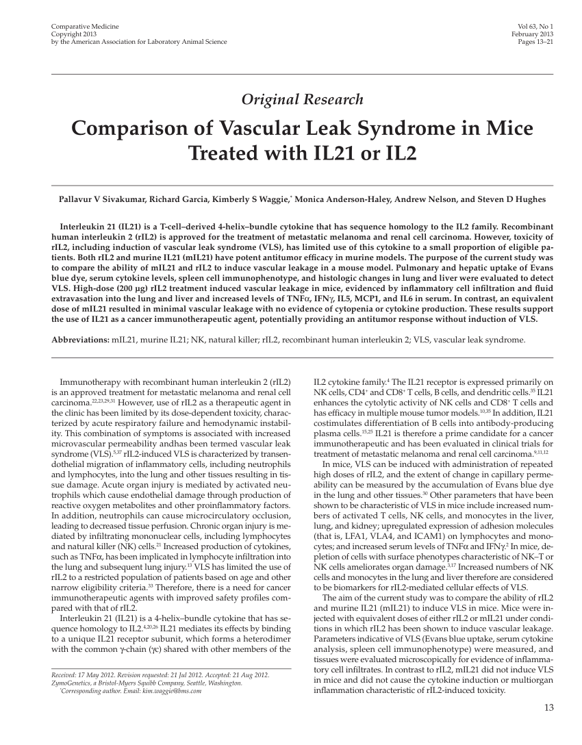 PDF) Comparison of Vascular Leak Syndrome in Mice Treated with 