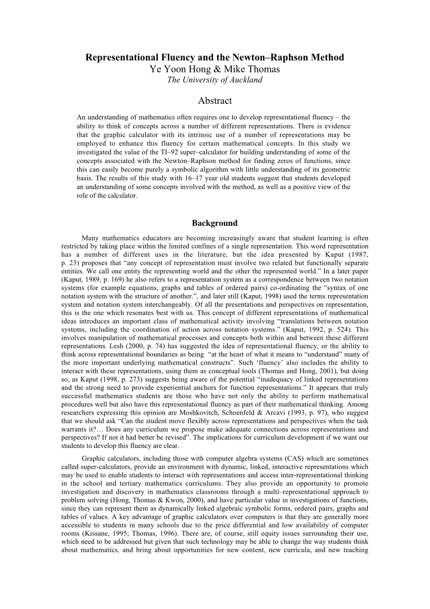 PDF) Representational Fluency and the Newton-Raphson Method,