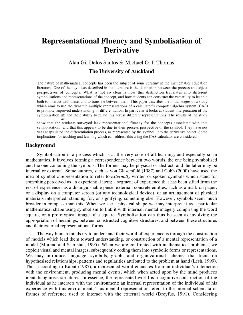 PDF) Representational Fluency and Symbolisation of Derivative