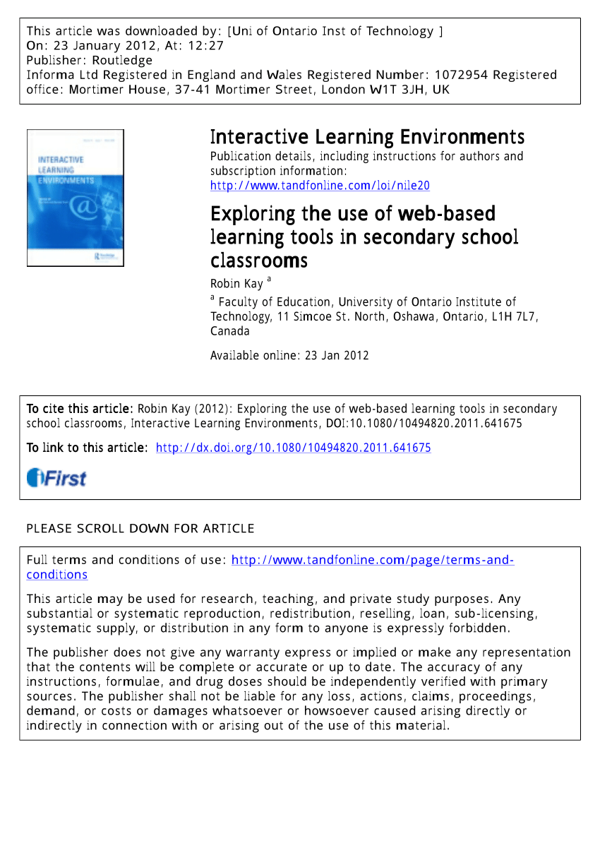 Pdf Exploring The Use Of Web Based Learning Tools In Secondary