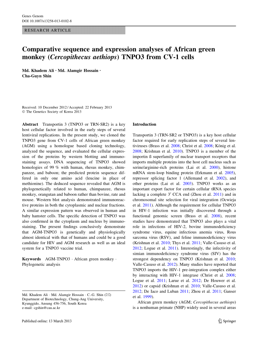 PDF) Comparative sequence and expression analyses of African green