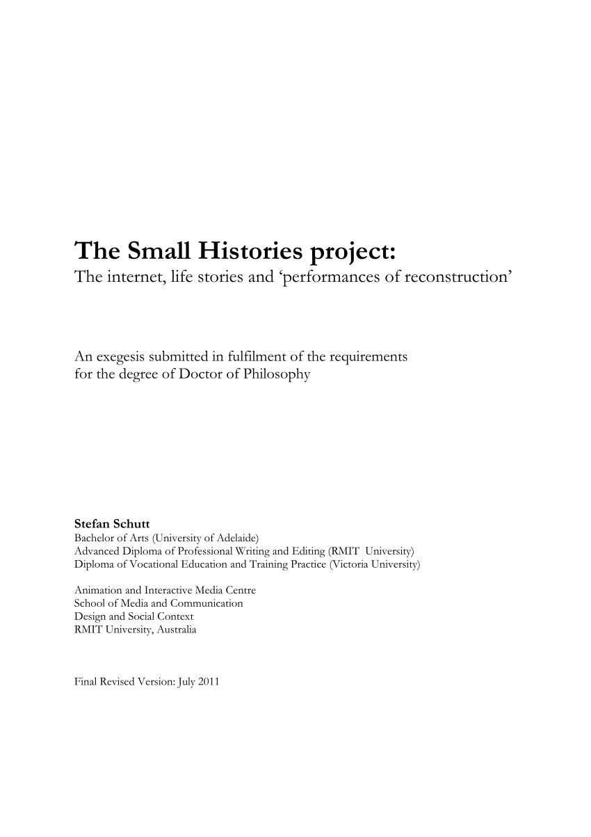 PDF) The Small Histories project: the internet, life stories and ...