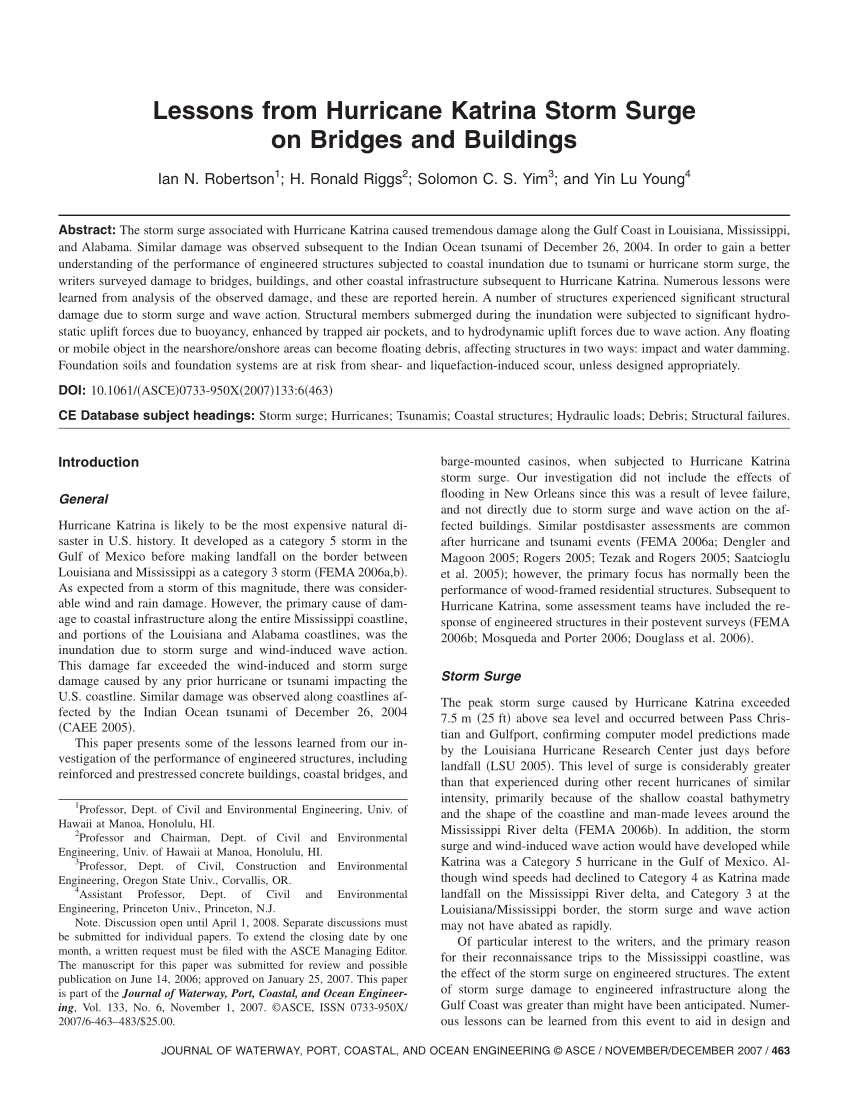PDF) Lessons from Hurricane Katrina Storm Surge on Bridges and Buildings