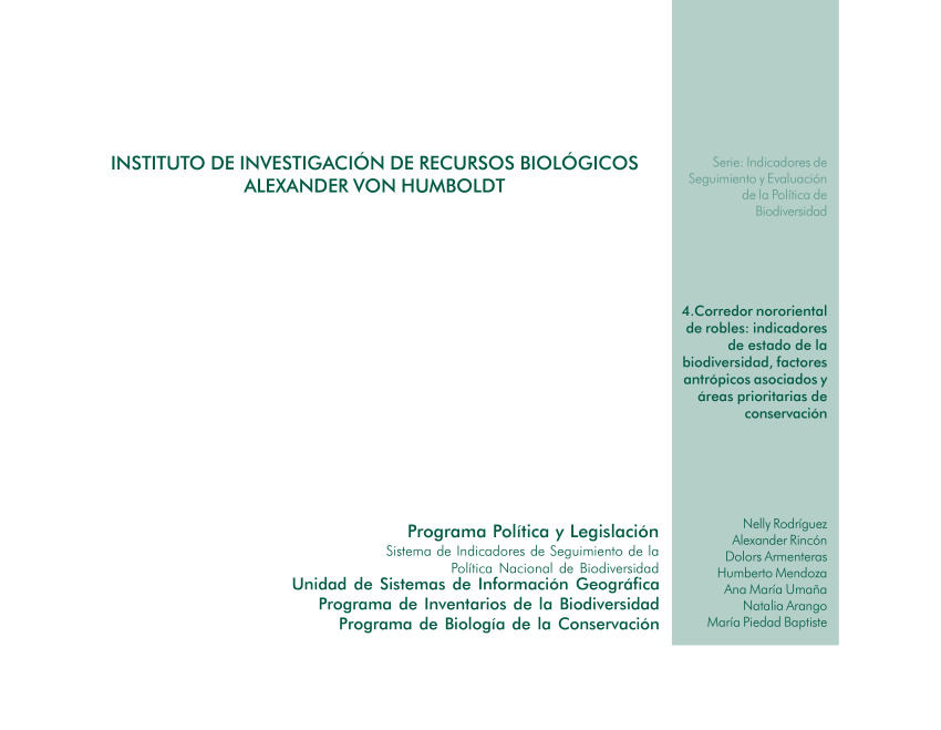 PDF Corredor nororiental de robles indicadores de estado de la  