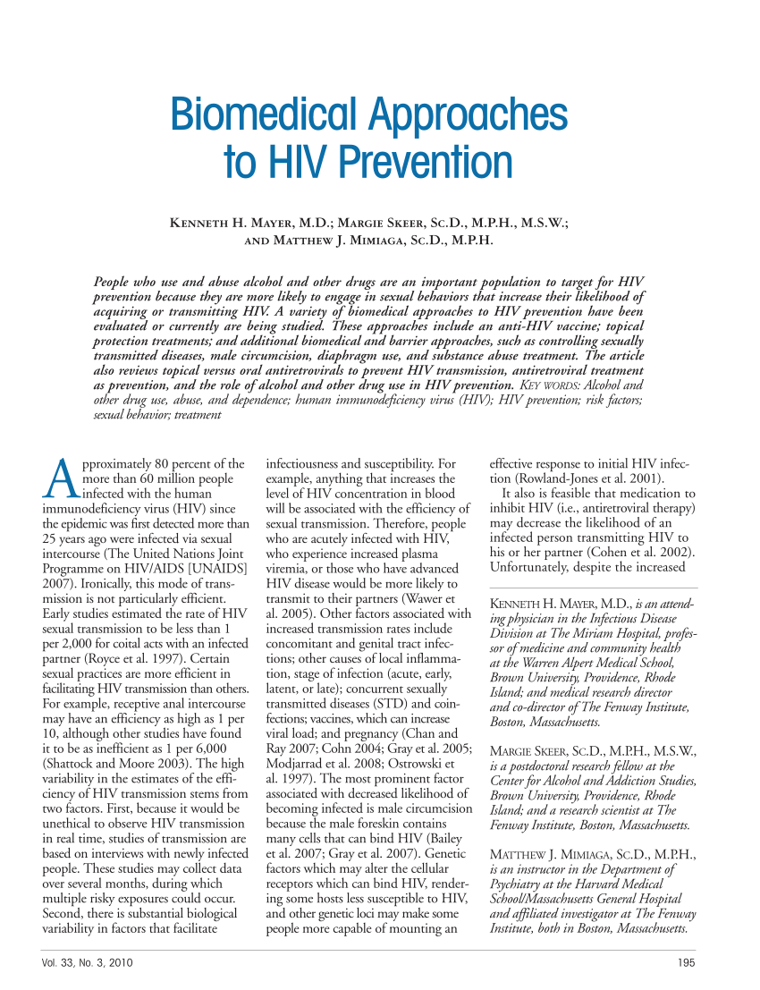 Pdf Biomedical Approaches To Hiv Prevention 