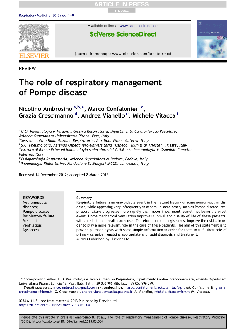Pdf The Role Of Respiratory Management Of Pompe Disease