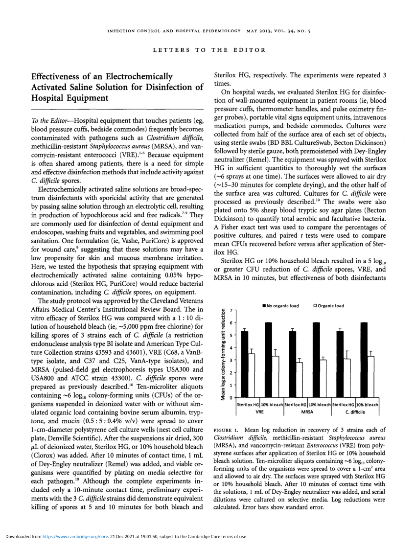 PDF) Effectiveness of an Electrochemically Activated Saline Solution for  Disinfection of Hospital Equipment