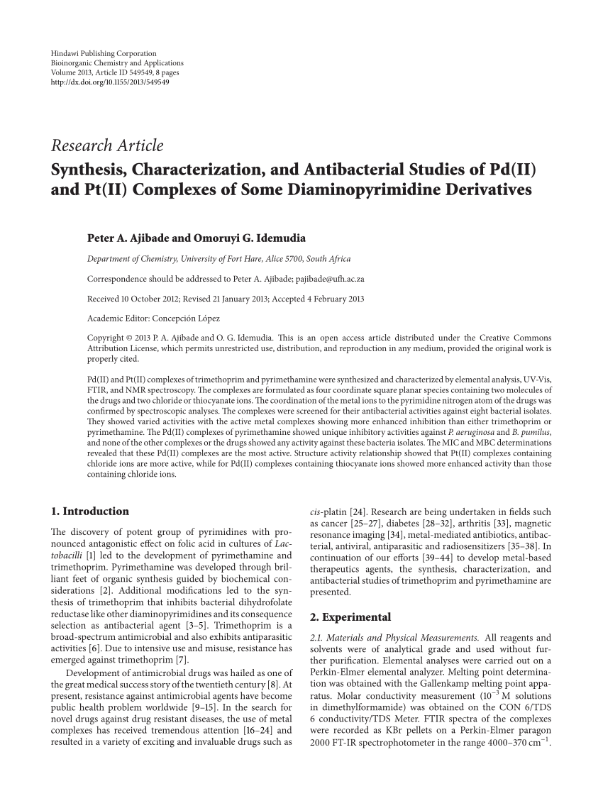 (PDF) Synthesis, Characterization, and Antibacterial Studies of Pd(II Sns-Brigh10