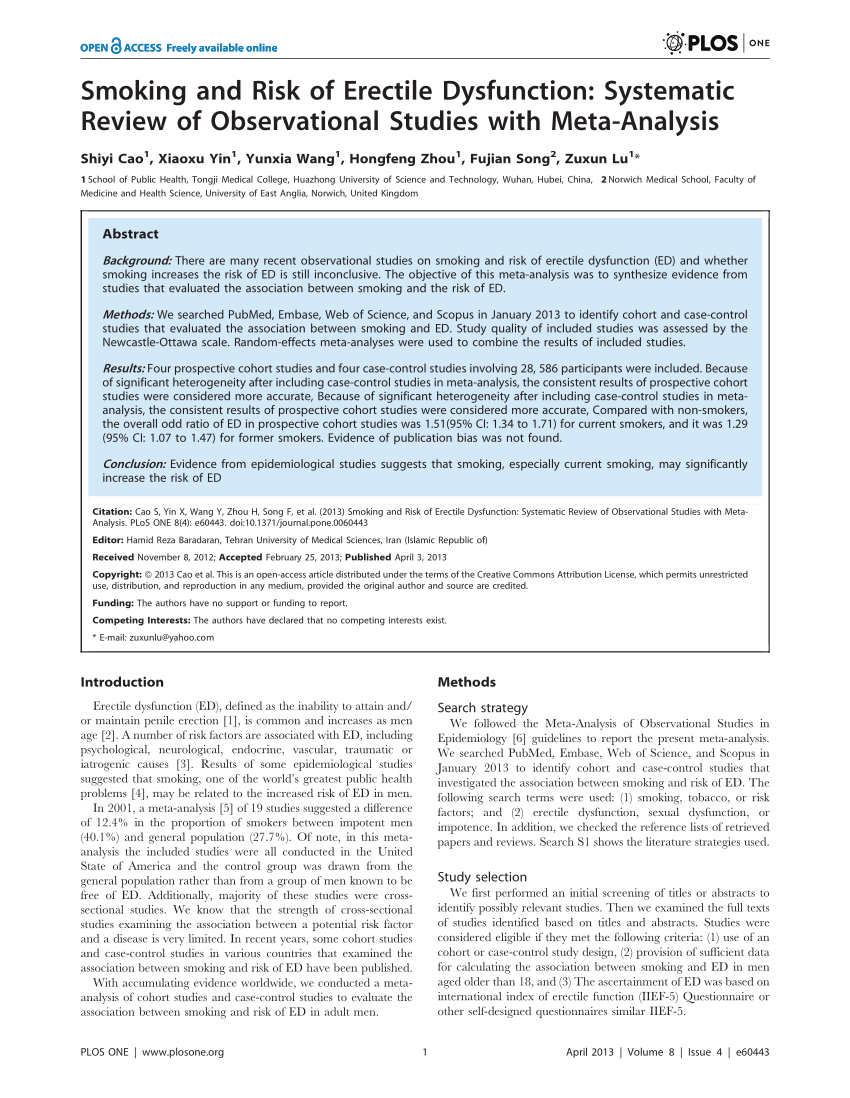 PDF Smoking and Risk of Erectile Dysfunction Systematic Review