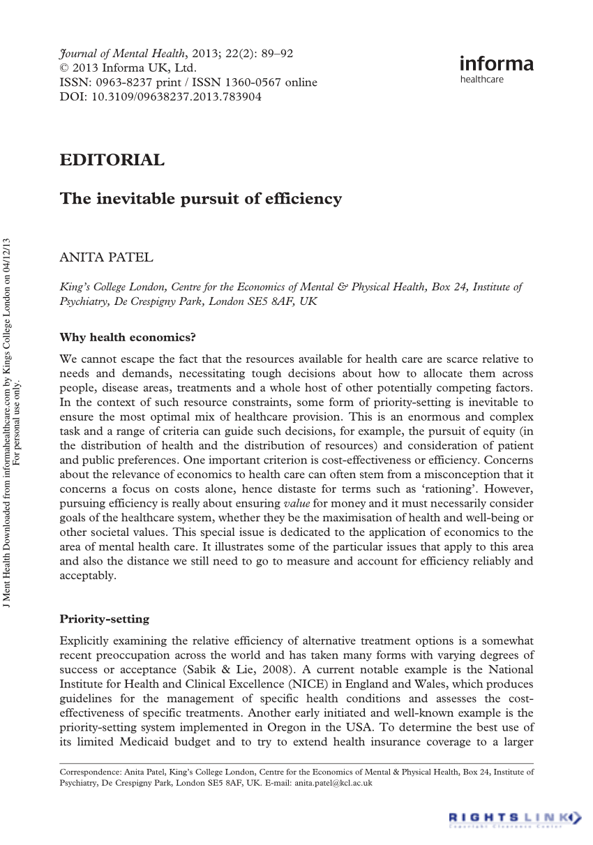 (PDF) EDITORIAL The inevitable pursuit of efficiency