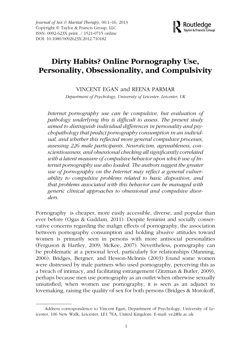 PDF) Dirty Habits? Online Pornography Use, Personality, Obsessionality, and Compulsivity picture picture