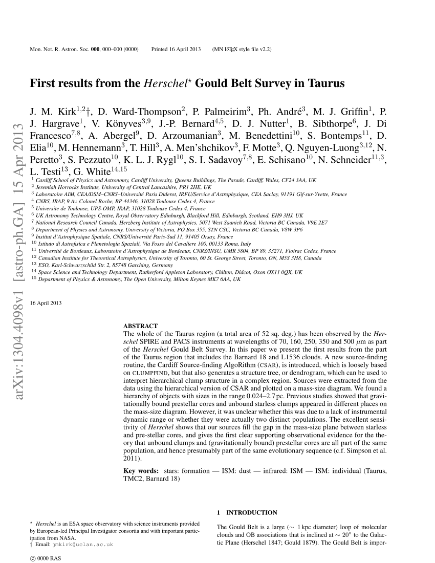 Betinget Plenarmøde Forudsige PDF) First results from the Herschel Gould Belt Survey in Taurus