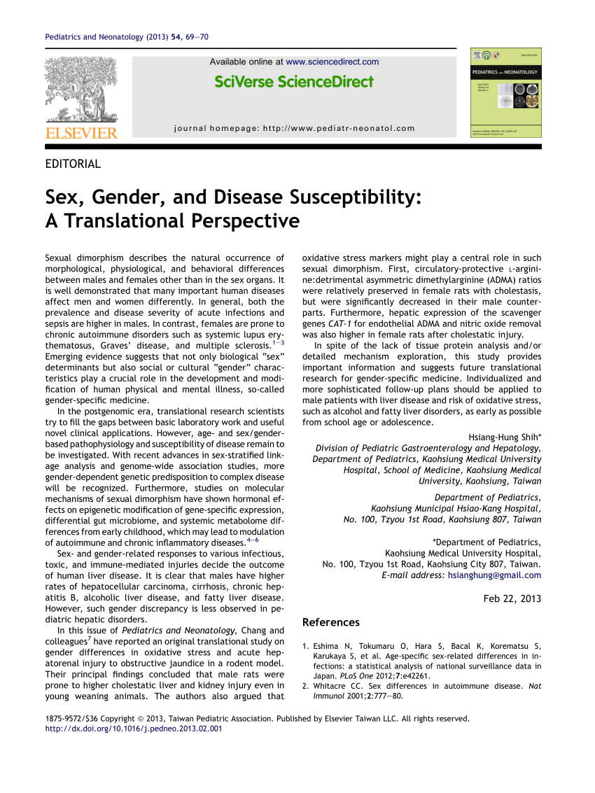 Pdf Sex Gender And Disease Susceptibility A Translational Perspective 0914