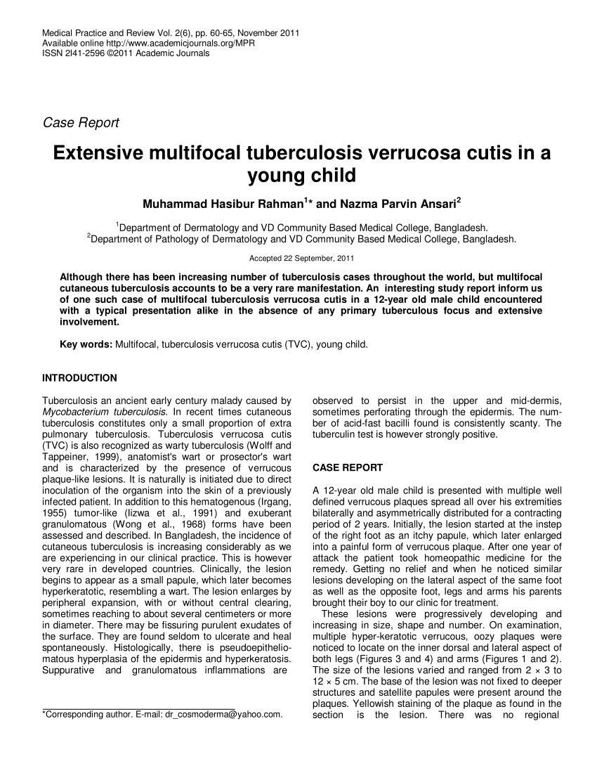 (PDF) Extensive multifocal tuberculosis verrucosa cutis in ...