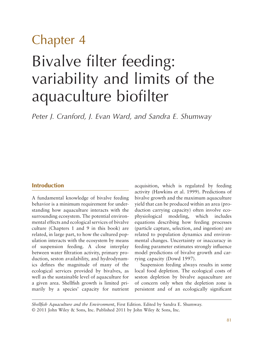 Pdf Bivalve Filter Feeding Variability And Limits Of The Aquaculture Biofilter