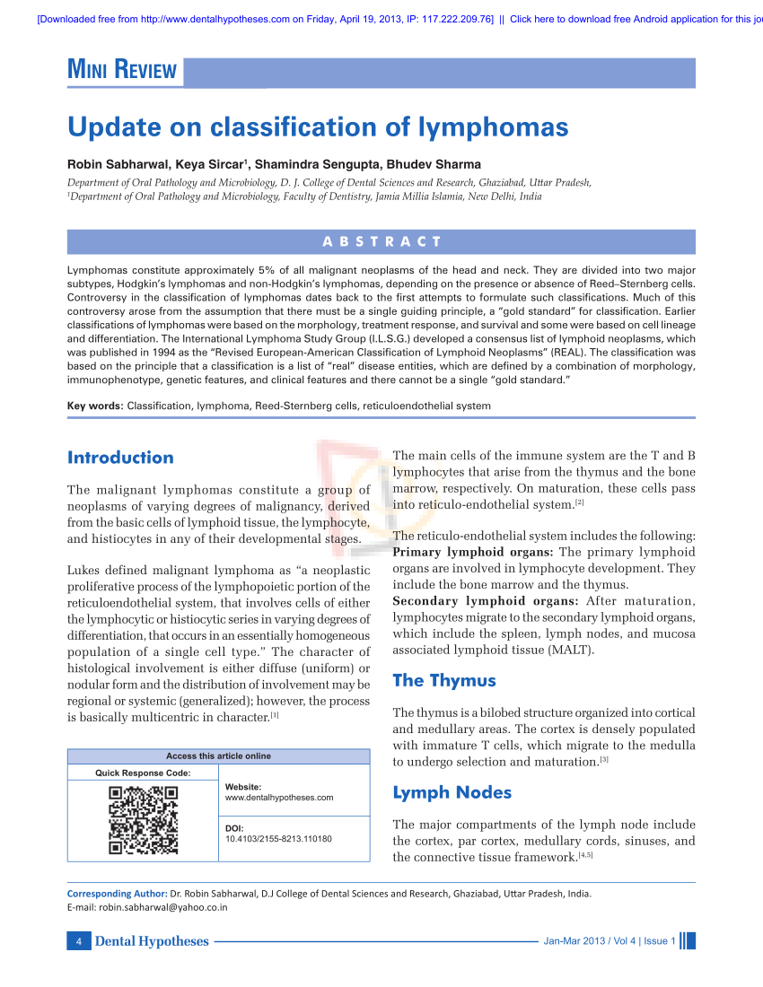 Pdf Update On Classification Of Lymphomas 