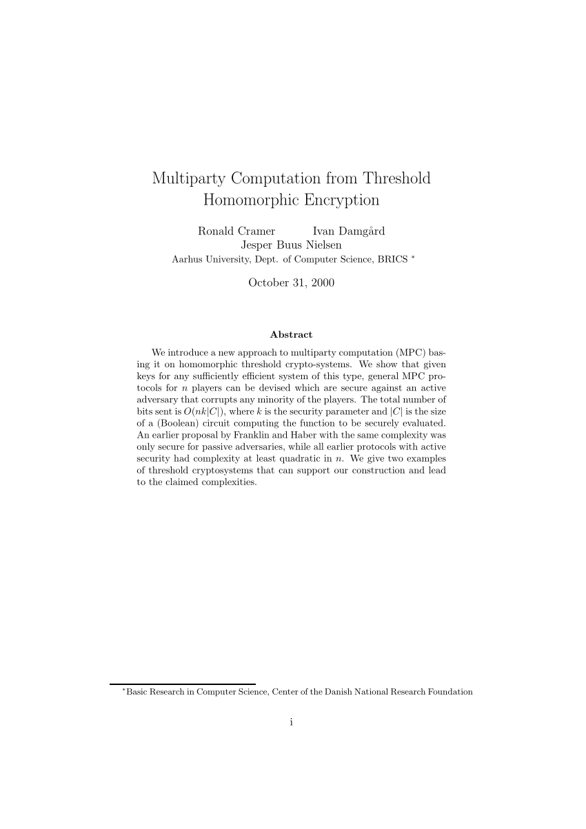 (PDF) Multiparty Computation from Threshold Homomorphic