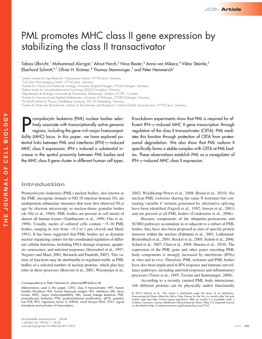 PDF) PML promotes MHC class II gene expression by stabilizing the 