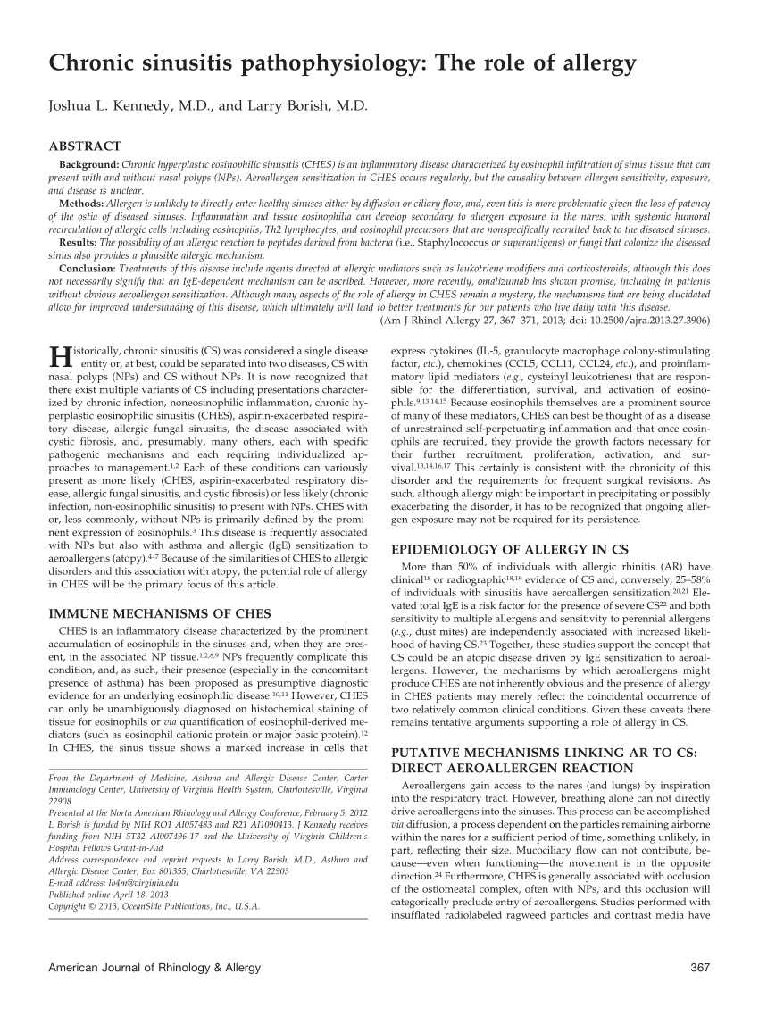 (PDF) Chronic sinusitis pathophysiology: The role of allergy