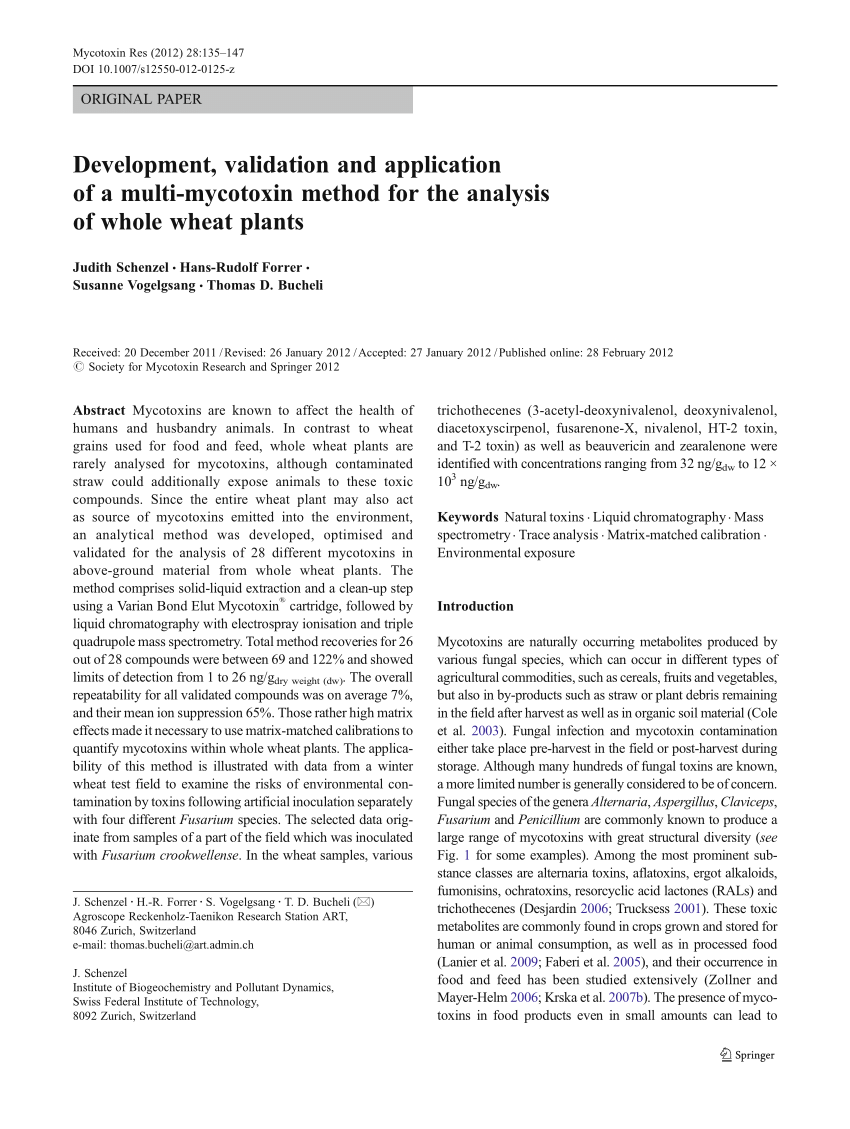 PDF) Development, validation and application of a multi-mycotoxin 