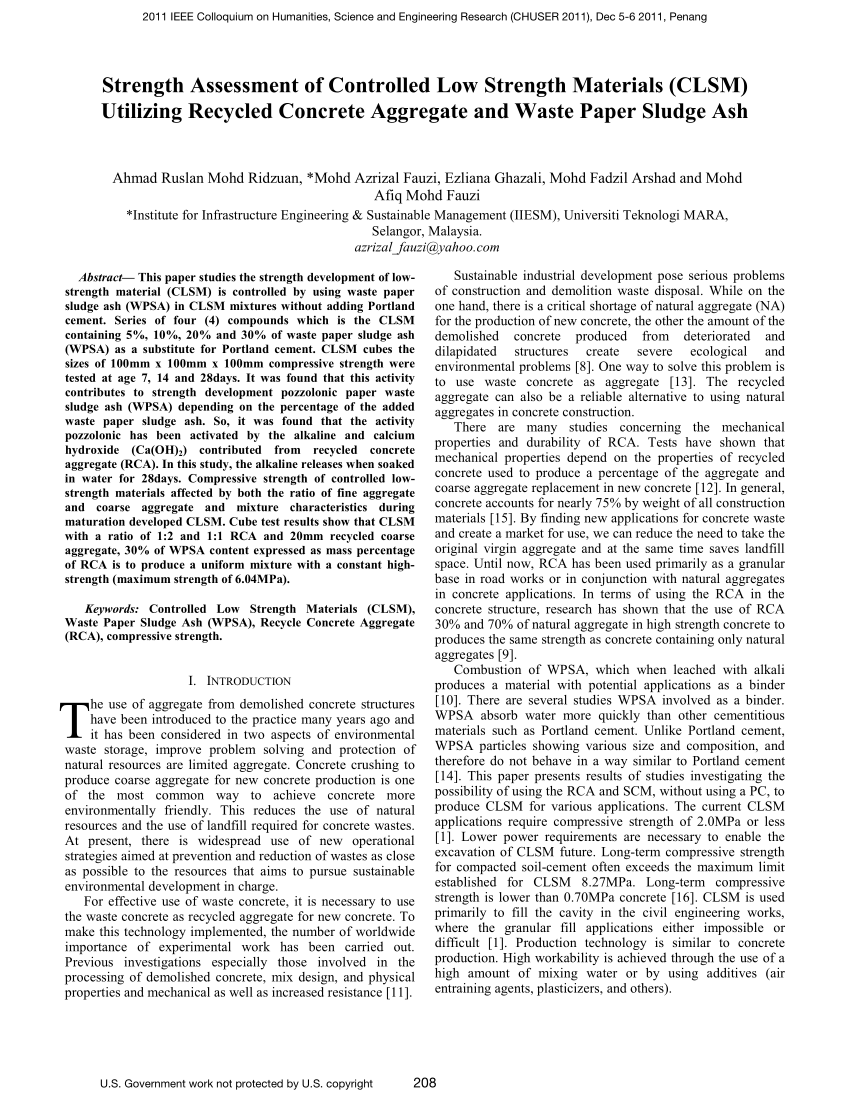 (PDF) Strength Assessment of Controlled Low Strength Materials (CLSM