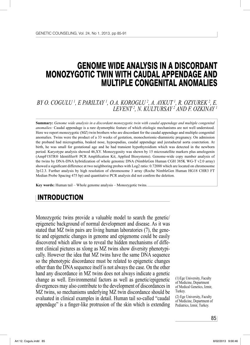 (PDF) Genome wide analysis in a discordant monozygotic twin with caudal