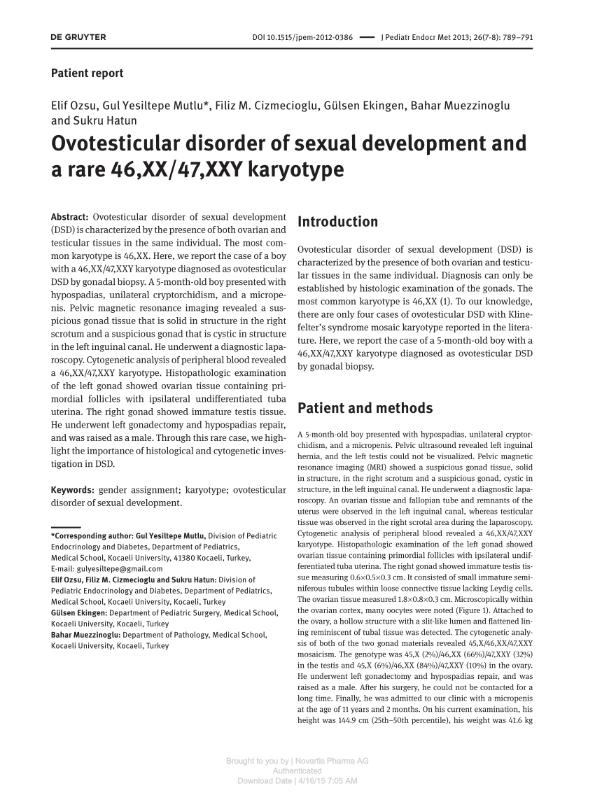 Pdf Ovotesticular Disorder Of Sexual Development And A