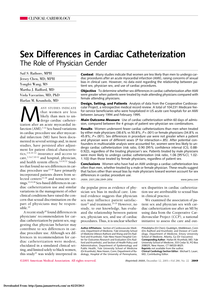 Pdf Sex Differences In Cardiac Catheterizationthe Role Of Physician