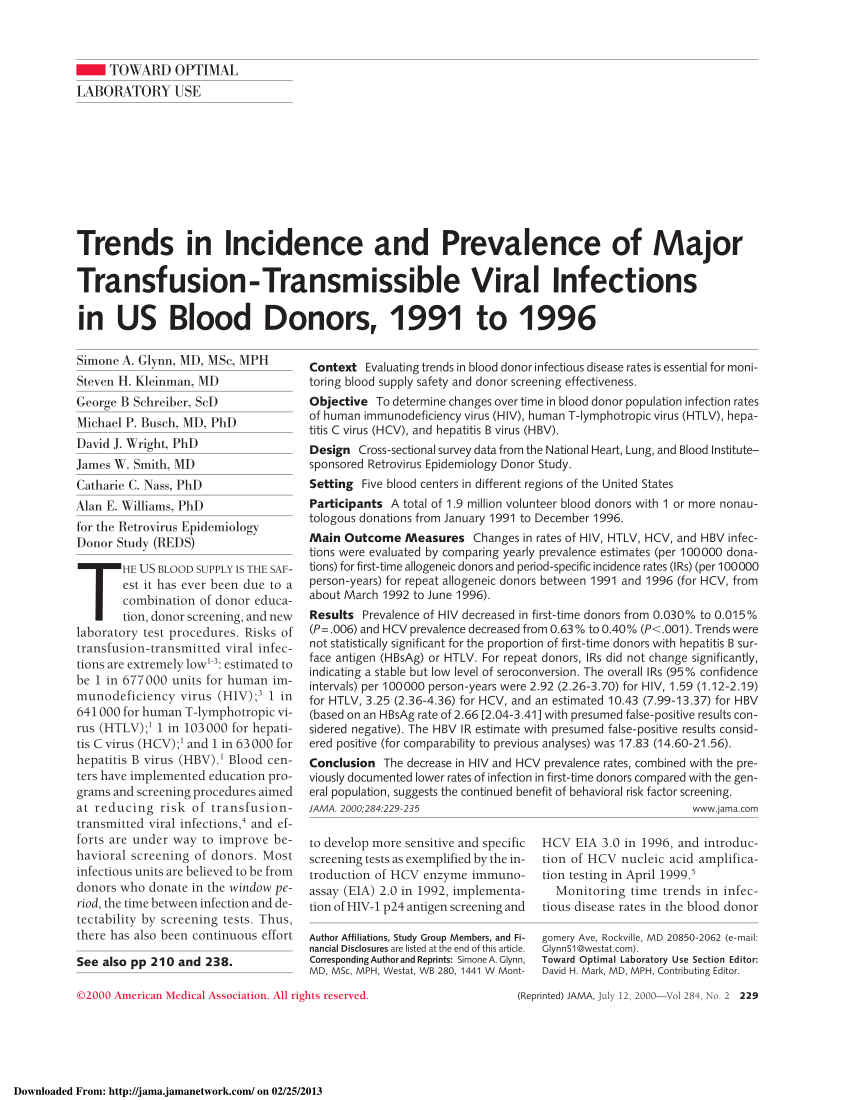 Pdf Trends In Incidence And Prevalence Of Major Transfusion