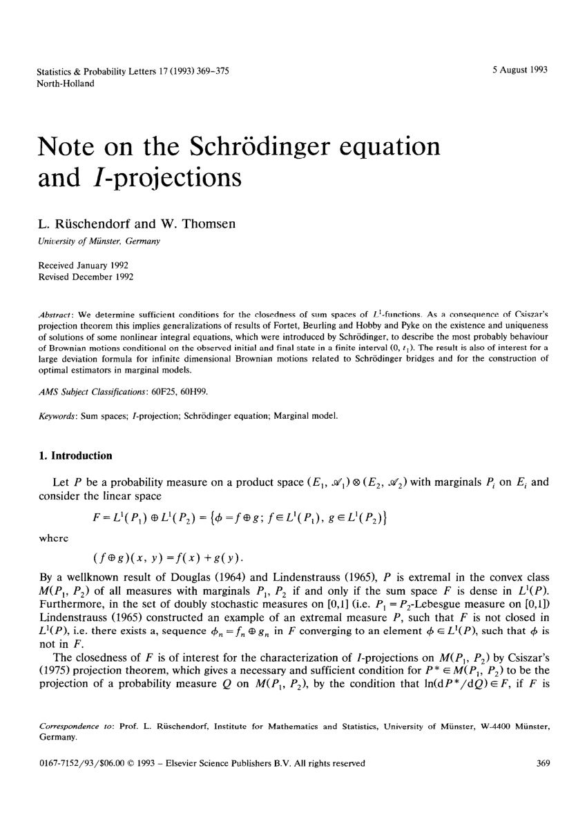 Pdf Note On The Schrodinger Equation And I Projections