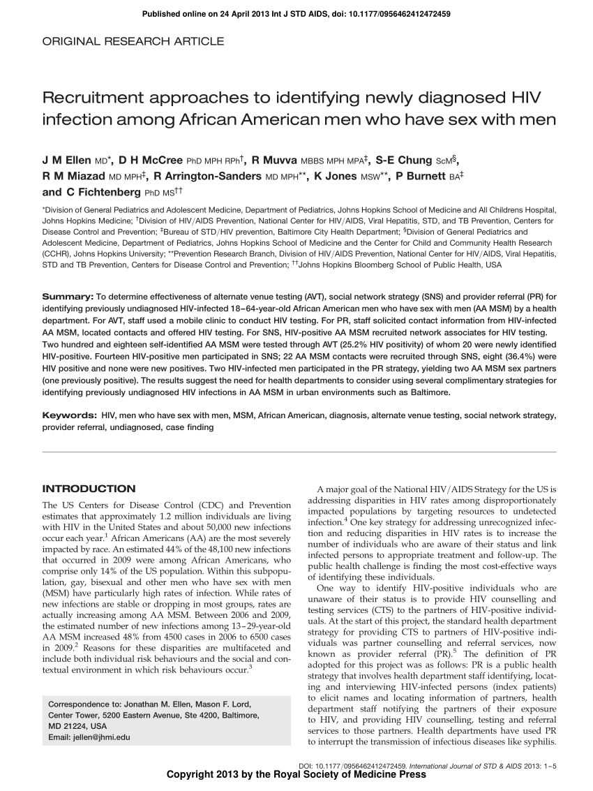 Pdf Recruitment Approaches To Identifying Newly Diagnosed Hiv Infection Among African American 