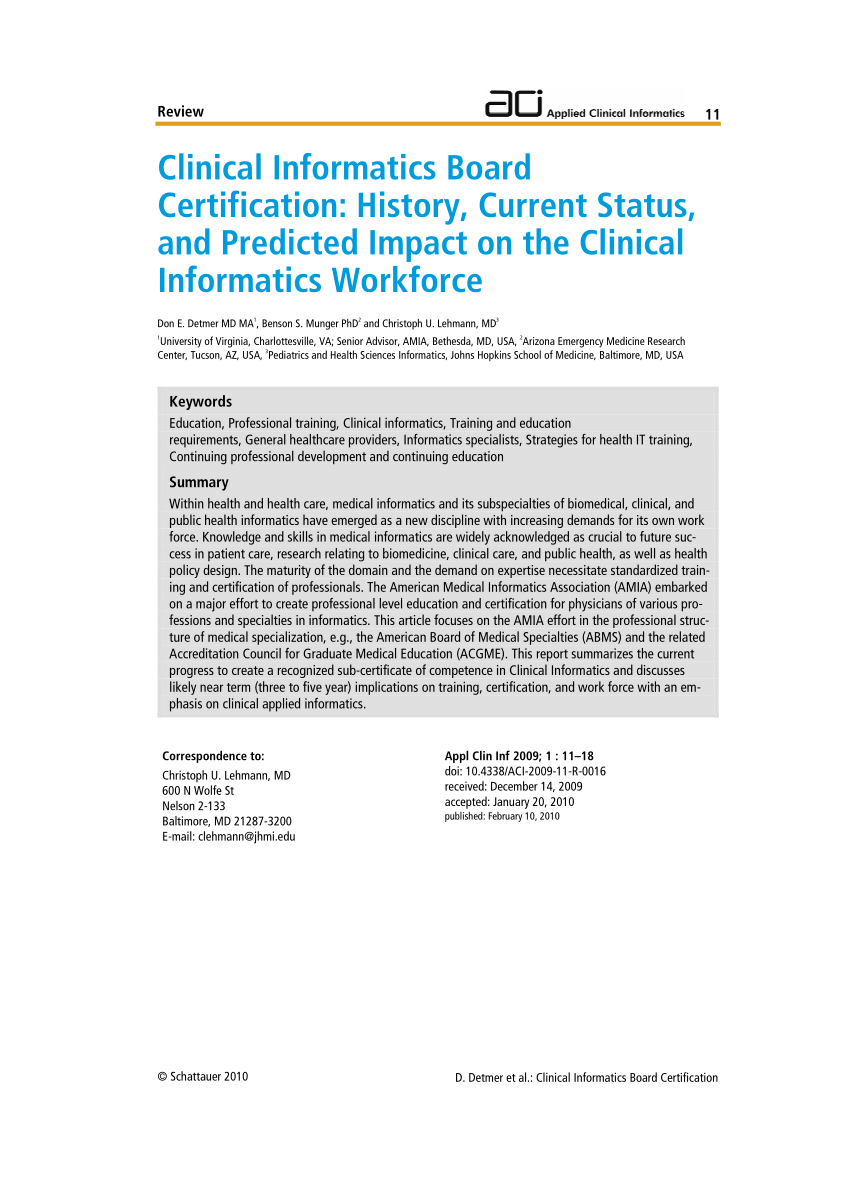 (PDF) Medical Informatics Board Certification: History Current Status