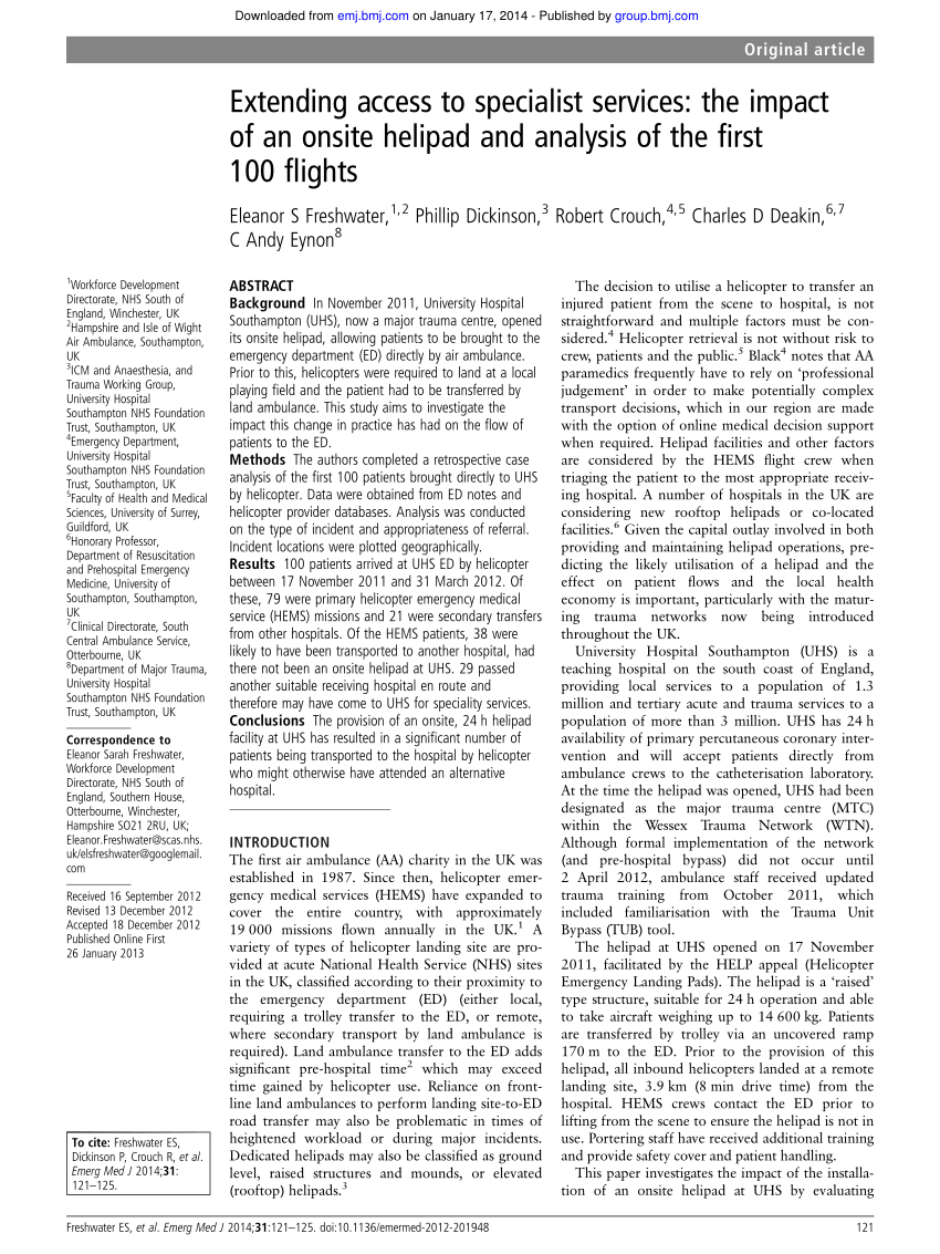 Pdf Intensive Care Impact Of An On Site Helipad At