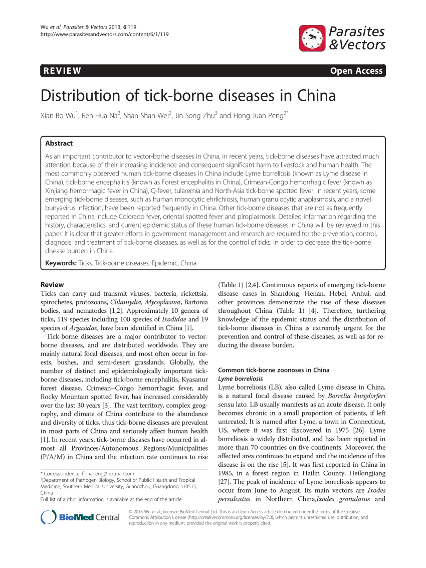 Pdf Distribution Of Tick Borne Diseases In China - 