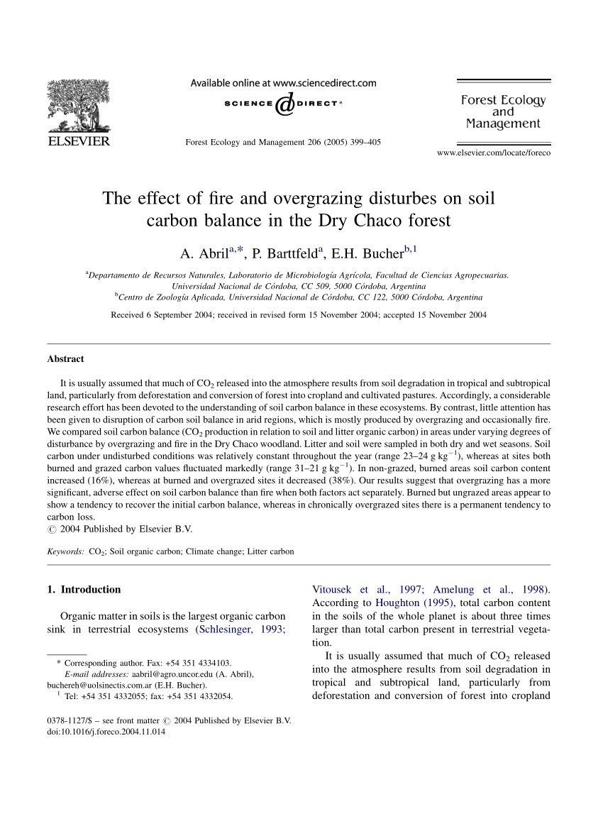 Pdf The Effect Of Fire And Overgrazing Disturbes On Soil Carbon Balance In The Dry Chaco Forest