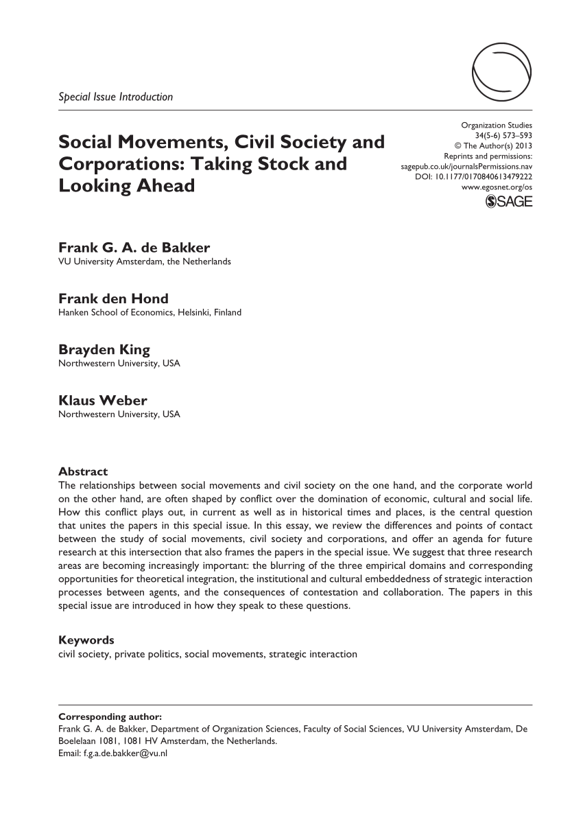 Pdf Social Movements Civil Society And Corporations Taking Stock And Looking Ahead