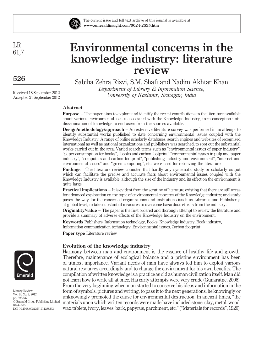 literature review on environmental issues